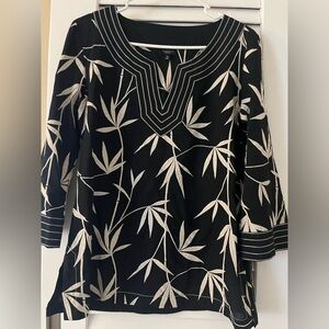 Talbots Black and Cream Bamboo Pattern Tunic